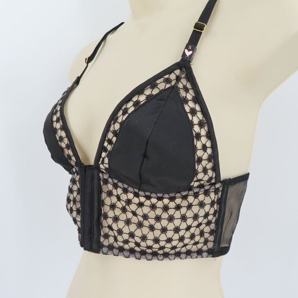 Victorias Secret Small Bralette Black Embroidered Mesh Boning Front Close NEW - Picture 4 of 15